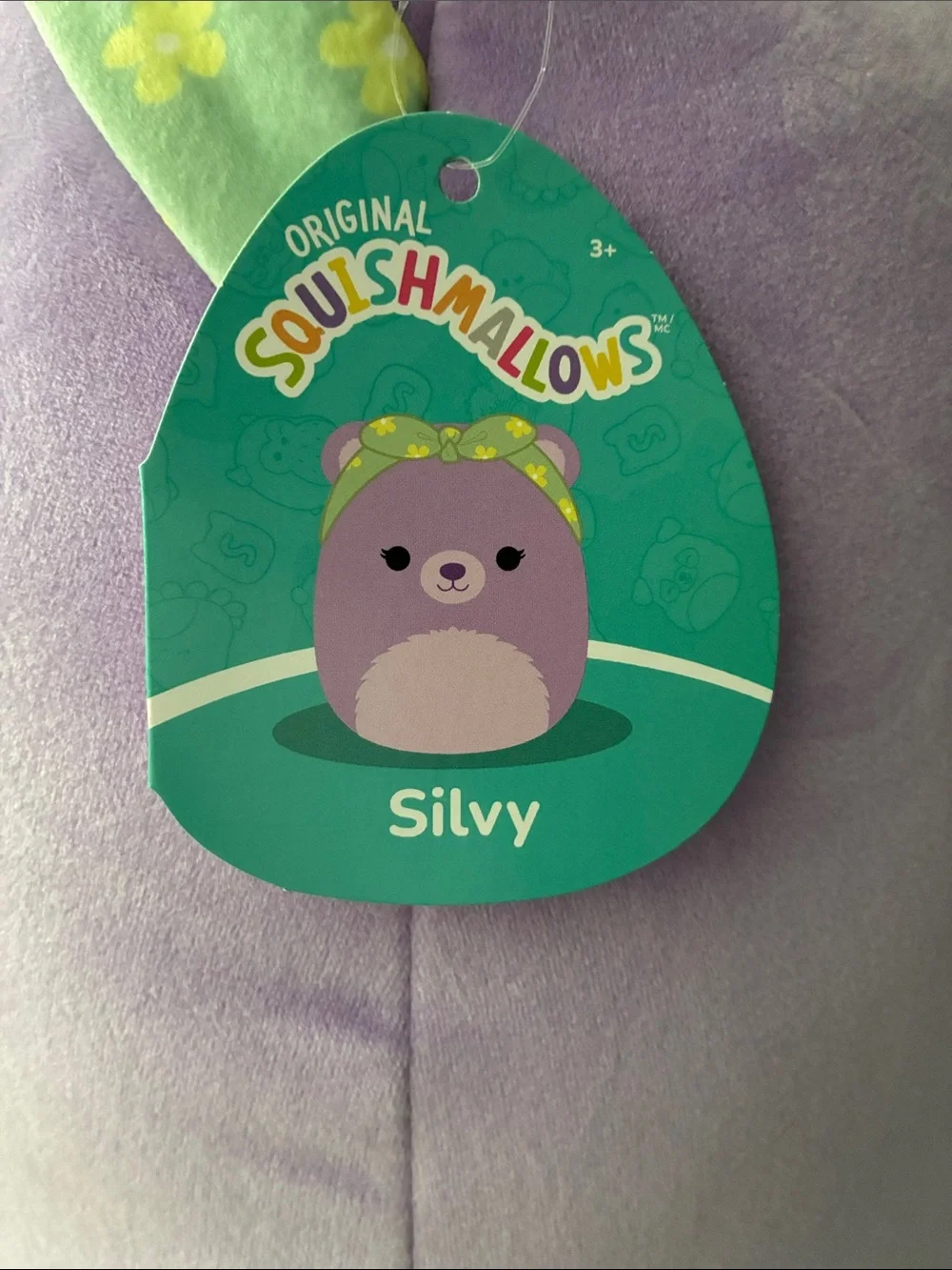 Squishmallows Lavender Plush Bear Headband with Green Bow
